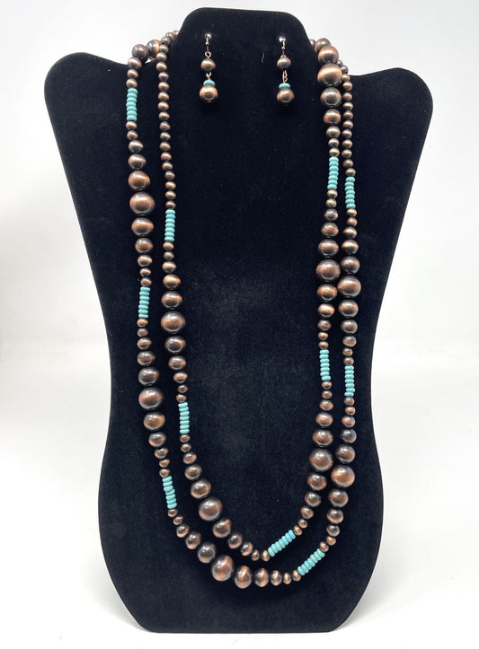 Blazin Roxx Navajo Copper and Turquoise Necklace /Earring Set