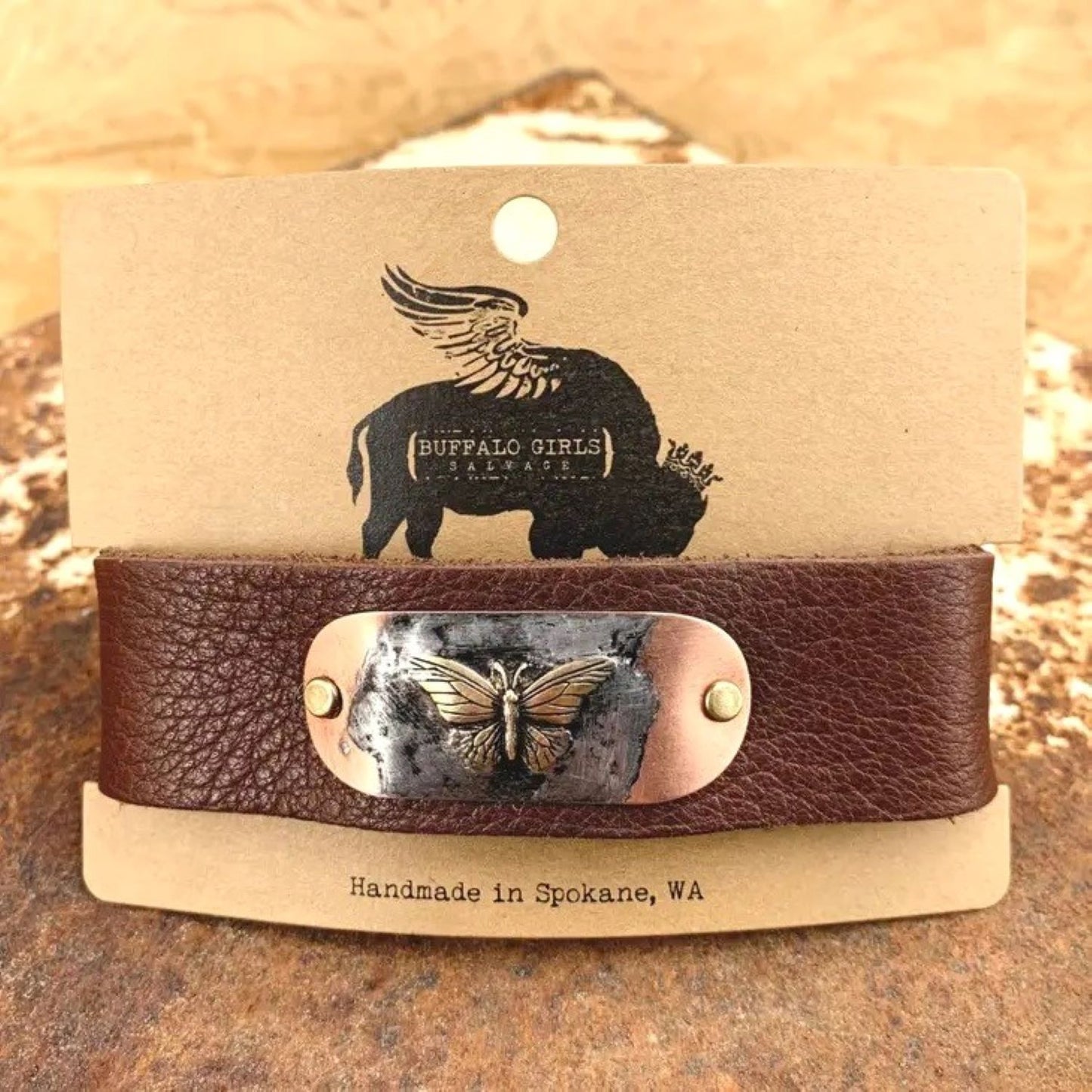 Buffalo Girls Soldered Butterfly Leather Bracelet