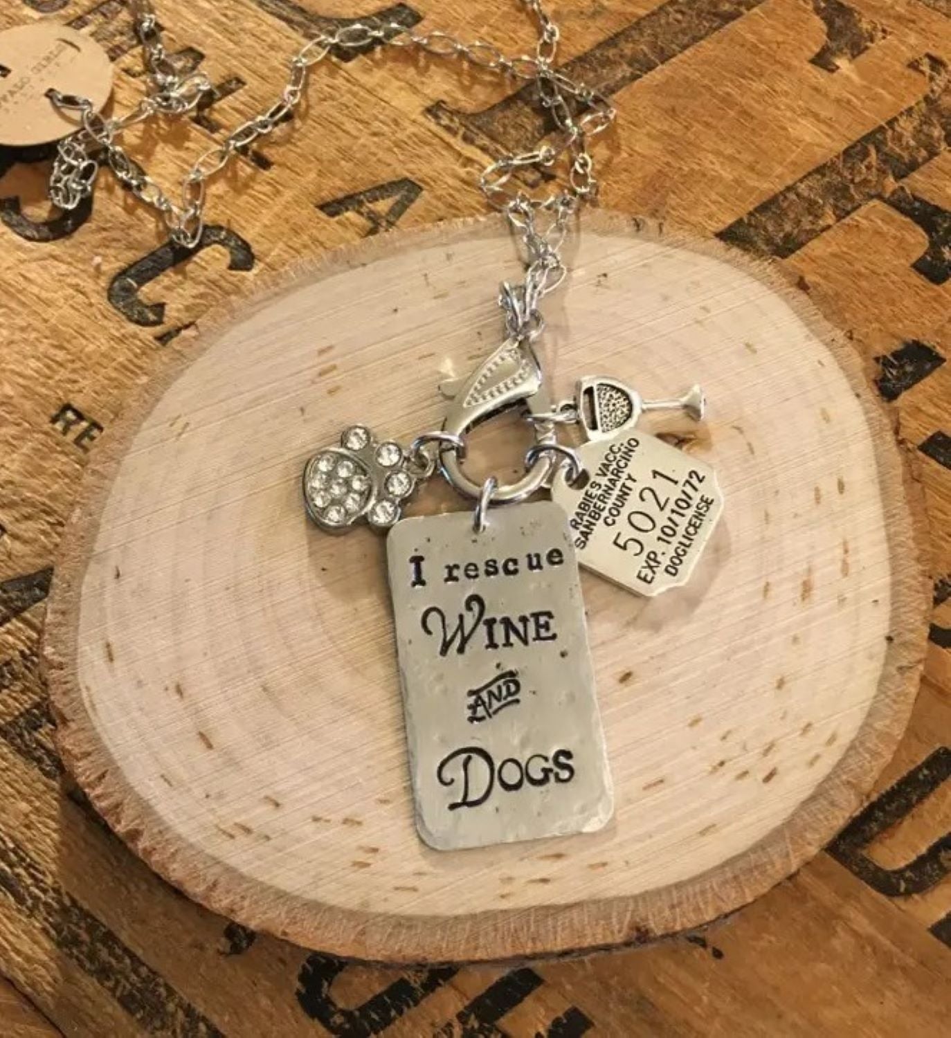 Buffalo Girls I Rescue Wine and Dogs Silver Treasure Necklace