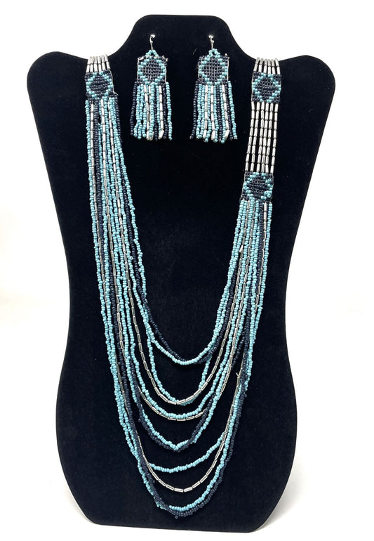 Silver Strike Turquoise Beaded Necklace/Earring Set