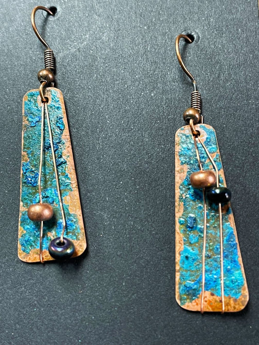 Moondance Artwork Trapezoid Copper Earrings #36