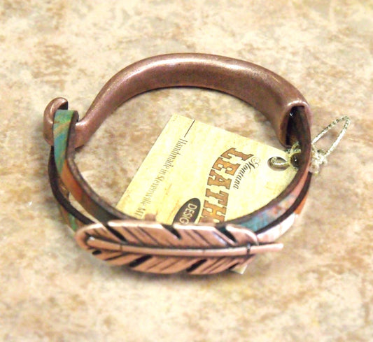 Montana Leather Size M Copper Plated Feather Bracelet