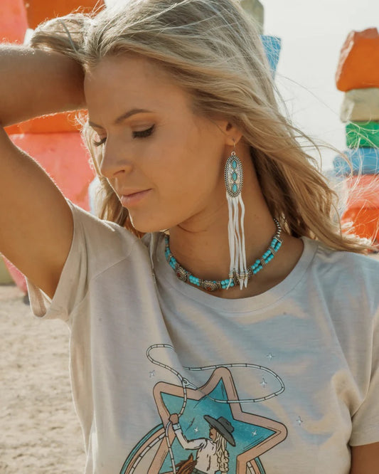 Cowgirl Confetti The Three Bells Turquoise & Leather Earrings